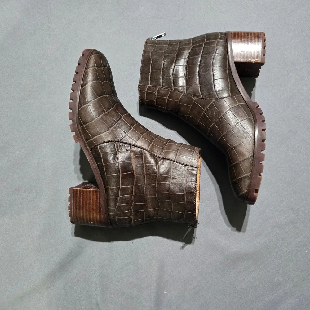 Madewell The Katie Croc Embossed Leather Ankle Boots Women 7 Brown